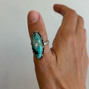 Vintage 925 Sterling Silver Large Spiderweb Morenci Turquoise Navajo Ring Size 7